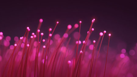 A stunning abstract image featuring delicate pink light strands with glowing tips, set against a vibrant background, perfect for creative digital projects and modern design.の素材