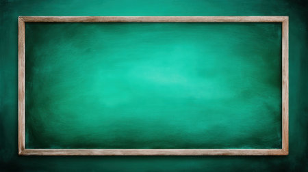 This image features an empty chalkboard framed in wood, showcasing a vibrant green background perfect for educational or creative projects in classrooms or studios.の素材