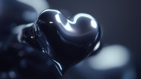 This image features a glossy heart shape with a reflective surface, set against a soft abstract background that conveys emotion and creativity. Ideal for romantic themes.の素材