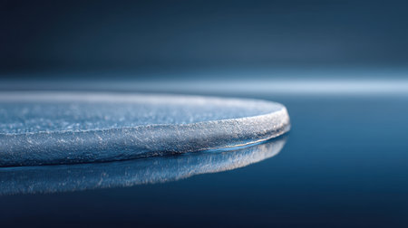 A mesmerizing close-up of a smooth ice surface capturing subtle blue light, creating a serene atmosphere. The sleek texture offers a minimalistic and elegant visual experience.の素材