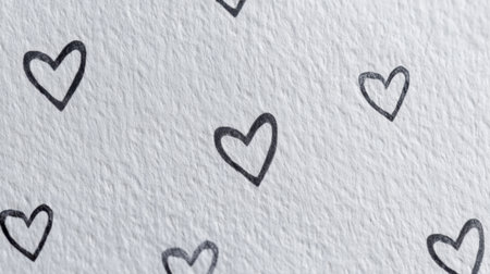 This image features a charming arrangement of hand-drawn hearts on a textured white background, ideal for use in creative projects related to love or beauty.の素材