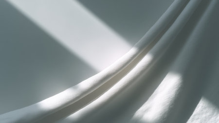 A serene arrangement of soft white fabric draped gracefully, illuminated by gentle light, creating a peaceful and minimalist backdrop for artistic creativity.の素材