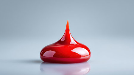 This image captures a vibrant red droplet with a sharp peak, resting on a smooth surface. Its glossy finish reflects light beautifully, ideal for artistic use.の素材
