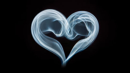 This captivating image showcases smoke swirling into a heart shape, embodying love and connection. The minimalistic style enhances emotional depth and visual appeal.の素材