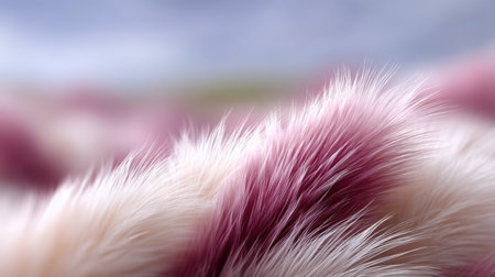 A captivating close-up of soft, textured fur in warm pink and white tones, set against a soothing blurred background. Perfect for nature and pet-themed visuals.の素材
