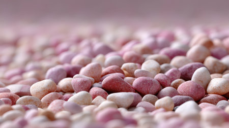 A captivating close-up of soft pink and cream pebbles, showcasing a delicate arrangement of colors and textures. Perfect for artistic and creative applications.の素材