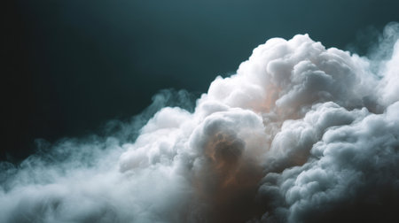 A dramatic display of soft white clouds combined with atmospheric fog creates a serene and mystical backdrop, ideal for artistic and conceptual design projects.の素材