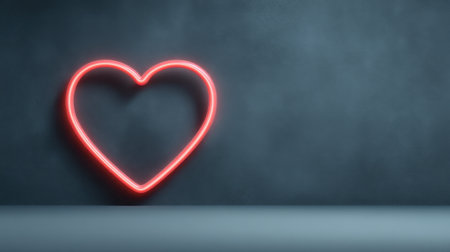 A vibrant neon heart illuminates a dark wall, creating a captivating visual experience. Ideal for projects related to love, romance, or artistic expressions.の素材