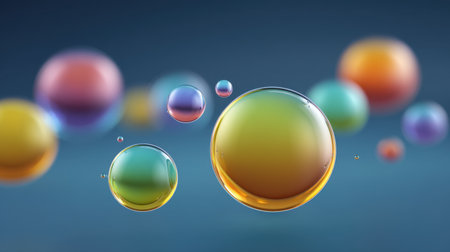 This captivating image features colorful bubbles floating gracefully against a soft gradient background, evoking a sense of whimsy and artistic beauty in vibrant hues.の素材