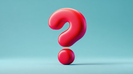 A vibrant red question mark floating against a soft light blue background, symbolizing curiosity and inquiry, suited for modern design projects and creative concepts.の素材