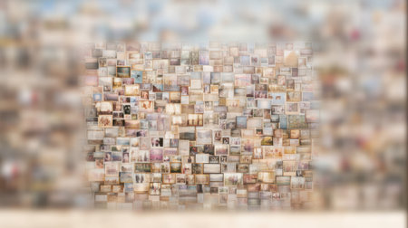 A stunning collage of vintage photographs arranged beautifully on a soft, blurred background. Perfect for evoking nostalgia and enhancing creative projects.の素材