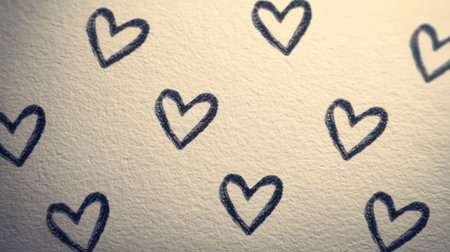 Delight in the charm of hand-drawn hearts on textured paper, evoking romance and creativity, ideal for art projects or expressing heartfelt emotions.の素材