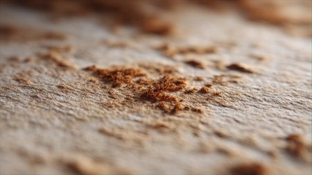 A macro view of a textured surface featuring brown powdery residue. This image captures intricate details, ideal for artistic projects and creative design inspiration.の素材