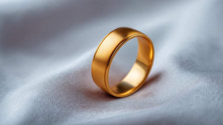 Stunning image of a golden ring placed on a soft fabric, highlighting its unique design and smooth surface, perfect for luxury jewelry promotion or presentations.の素材