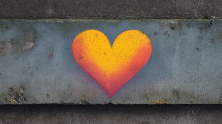 This vibrant heart graffiti stands out against a textured gray wall, symbolizing love and emotion. Ideal for creative projects focusing on urban art and passion.の素材