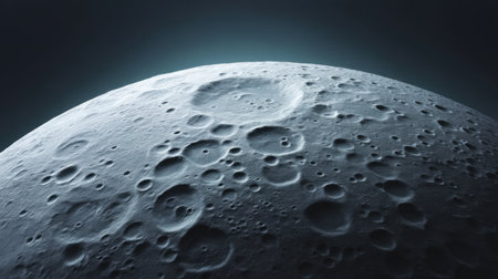 Explore the fascinating surface of the moon with fine details of craters and textures, showcasing the beauty and mystery of our closest celestial neighbor under dramatic lighting.の素材