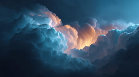 A captivating image of clouds at dusk, showcasing a blend of soft hues and dramatic lighting. This scene evokes a peaceful atmosphere and a sense of tranquility in nature.の素材