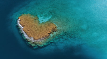 This stunning aerial image captures a heart-shaped island surrounded by vibrant turquoise water, showcasing a unique blend of nature and tranquility in a coastal ecosystem.の素材