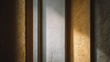 This image captures the interplay of light and shadow on textured surfaces, showcasing a harmonious blend of warm and cool tones in an abstract composition.の素材
