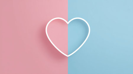 A minimalist heart outline placed on a split background of pastel pink and light blue. This design evokes emotions of love and romance, perfect for modern projects.の素材