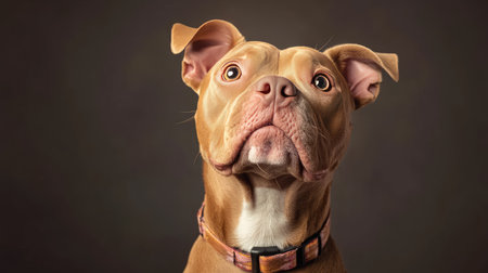 Cute Pit Bull dog wearing a stylish collar, posing confidently in a studio setting.の素材
