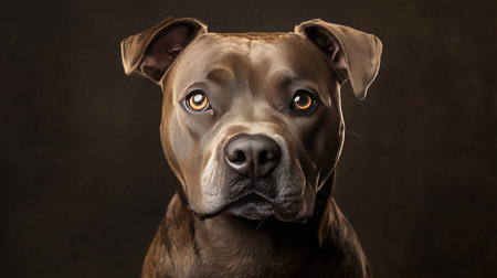 Studio portrait of a Pit Bull with a thoughtful expression, highlighting its intelligence and loyaltyの素材