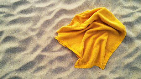 A yellow beach towel on the sandの素材