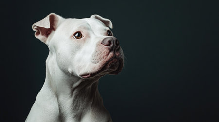 Studio portrait of a gentle Pit Bull with a relaxed posture, emphasizing its friendly and loving character.の素材