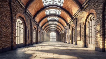 A vintage train station with brick walls and arched ceilingsの素材