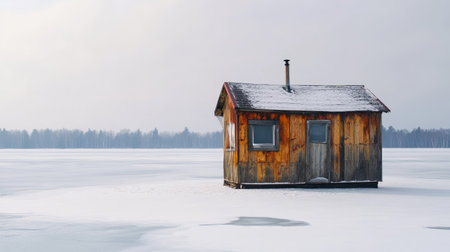 Ice fishing hut on a frozen lake f1の素材