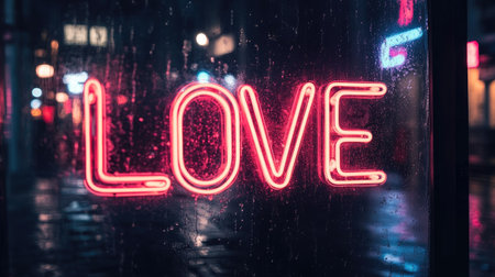 Neon sign with the word "LOVE"の素材