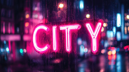 Neon sign with the word "CITY"の素材
