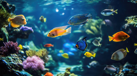 Fish tank with a variety of fish species -の素材