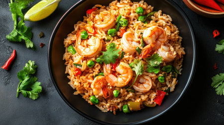 Khao pad fried rice with shrimp and vegetablesの素材