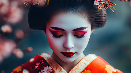 Geisha in traditional kimono and makeupの素材
