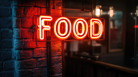 Neon sign with the word "FOOD"の素材