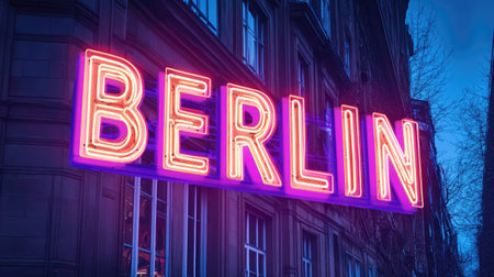 Neon sign with the word "BERLIN"の素材