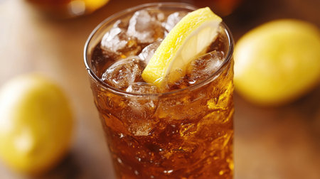 Iced tea in a glass with lemon wedgeの素材