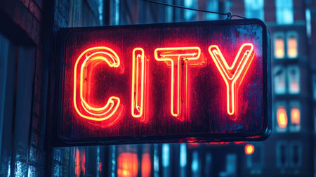 Neon sign with the word "CITY"の素材