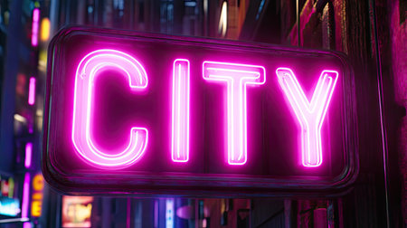 Neon sign with the word "CITY"の素材