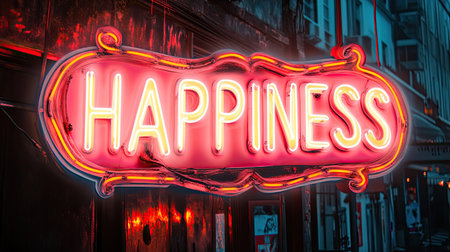 Neon sign with the word "HAPPINESS"の素材