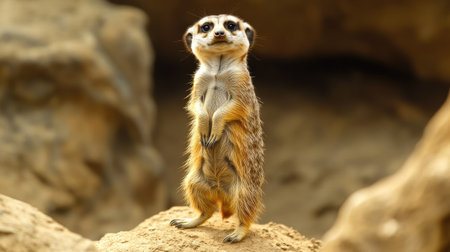 Playful meerkat standing on its hind legsの素材