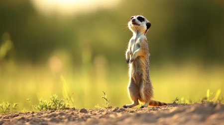 Playful meerkat standing on its hind legsの素材