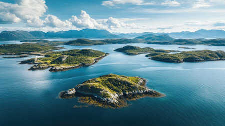 Scenic view of the Norwegian coastline with islands and skerriesの素材
