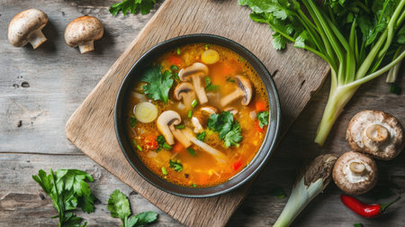 Tom yum soup with mushrooms and lemongrass -の素材