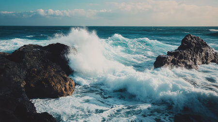 Waves crashing on a rocky coastlineの素材