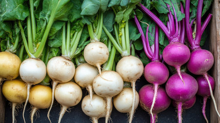Variety of turnips with different colors and shapes -の素材
