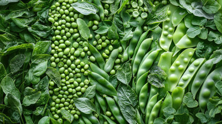Variety of peas, such as snow peas and snap peas, arranged in a pattern -の素材