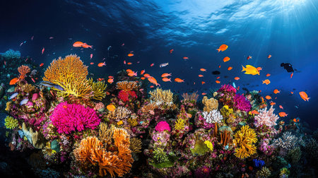 Vibrant coral reef teeming with marine lifeの素材