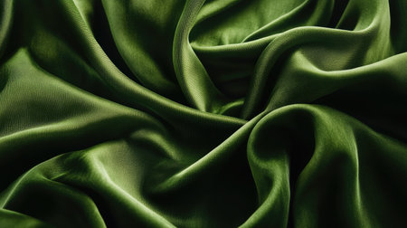 A velvety green fabric draped elegantly, showcasing its smooth, soft texture and rich color under soft lightingの素材